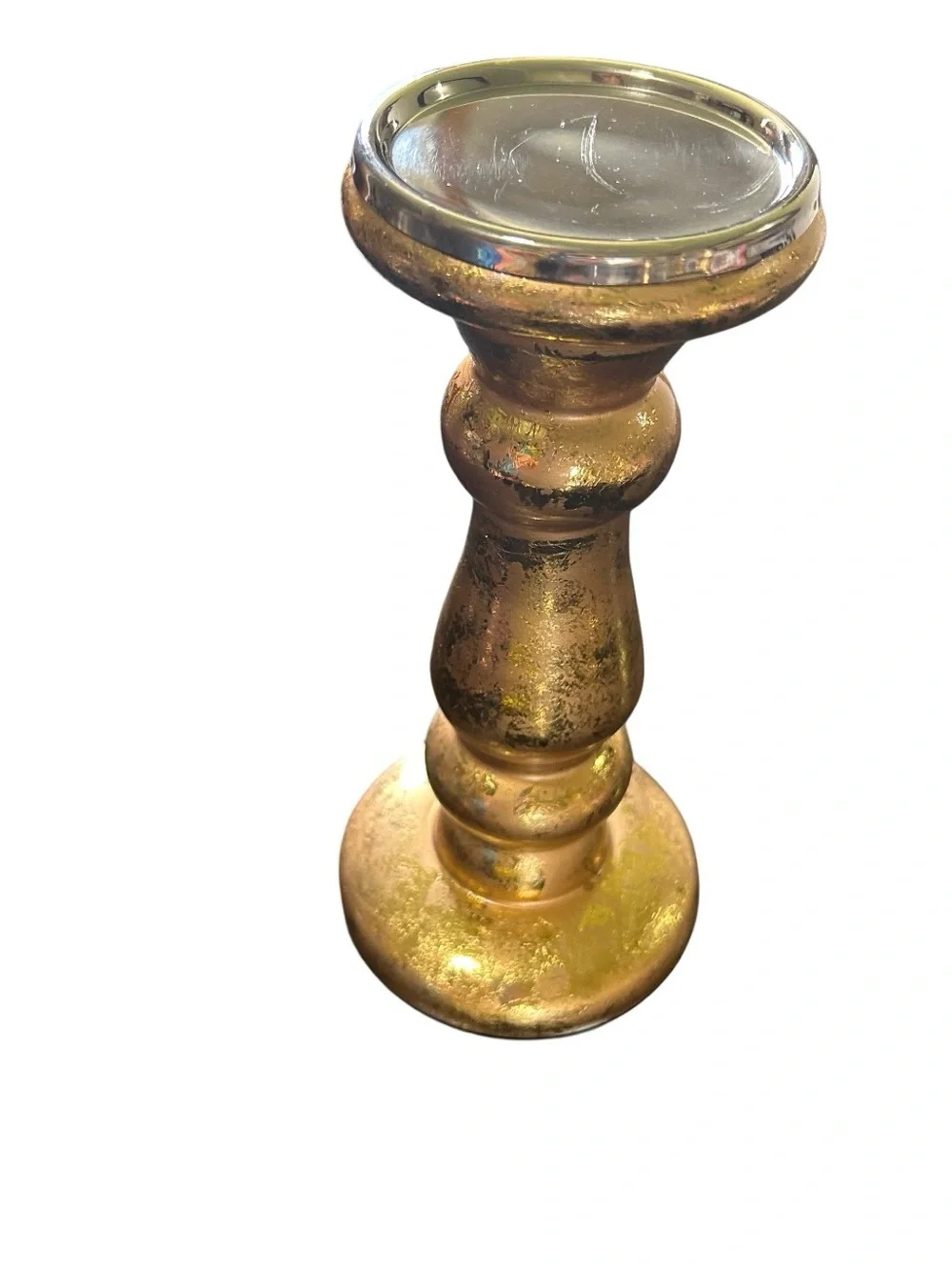 Glass Candle Pillar Metallic Gold Textured Look 9.5 Inch New